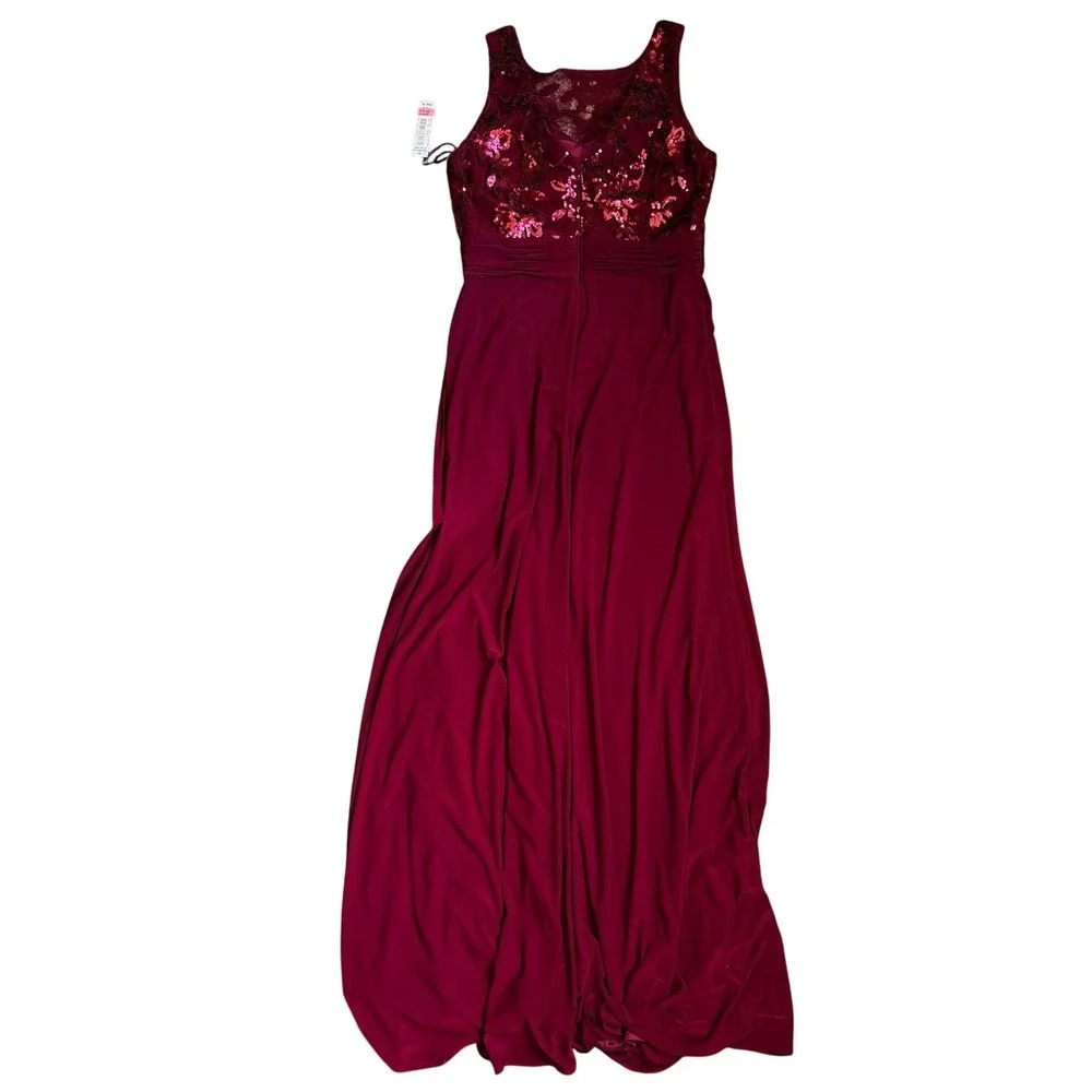 Nightway Womens Sequin Lace Bodice Gown‎ Dress Size 10 Wine Red Formal Event NEW